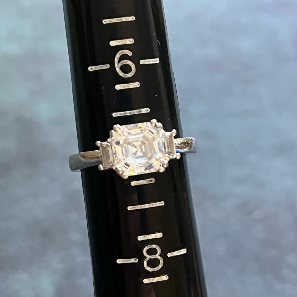 Asscher step-cut sterling Diamonique ring